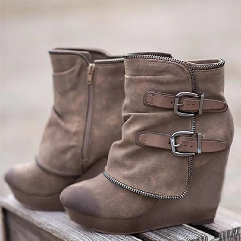 Suede-Style Buckle Ankle Boots