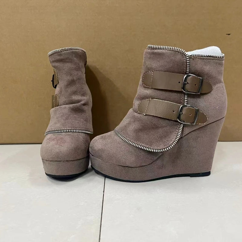 Suede-Style Buckle Ankle Boots