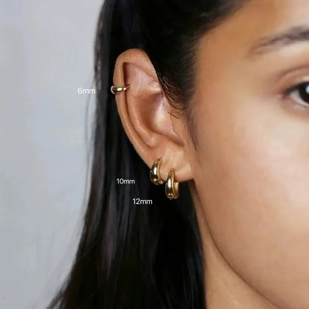 Minimalist Gold Stainless Steel Huggie Hoop Earrings