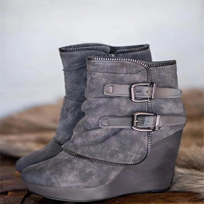 Suede-Style Buckle Ankle Boots
