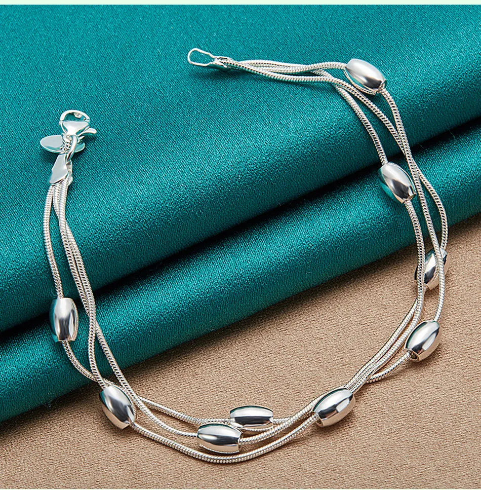 925 Sterling Silver Beaded Chain Bracelet