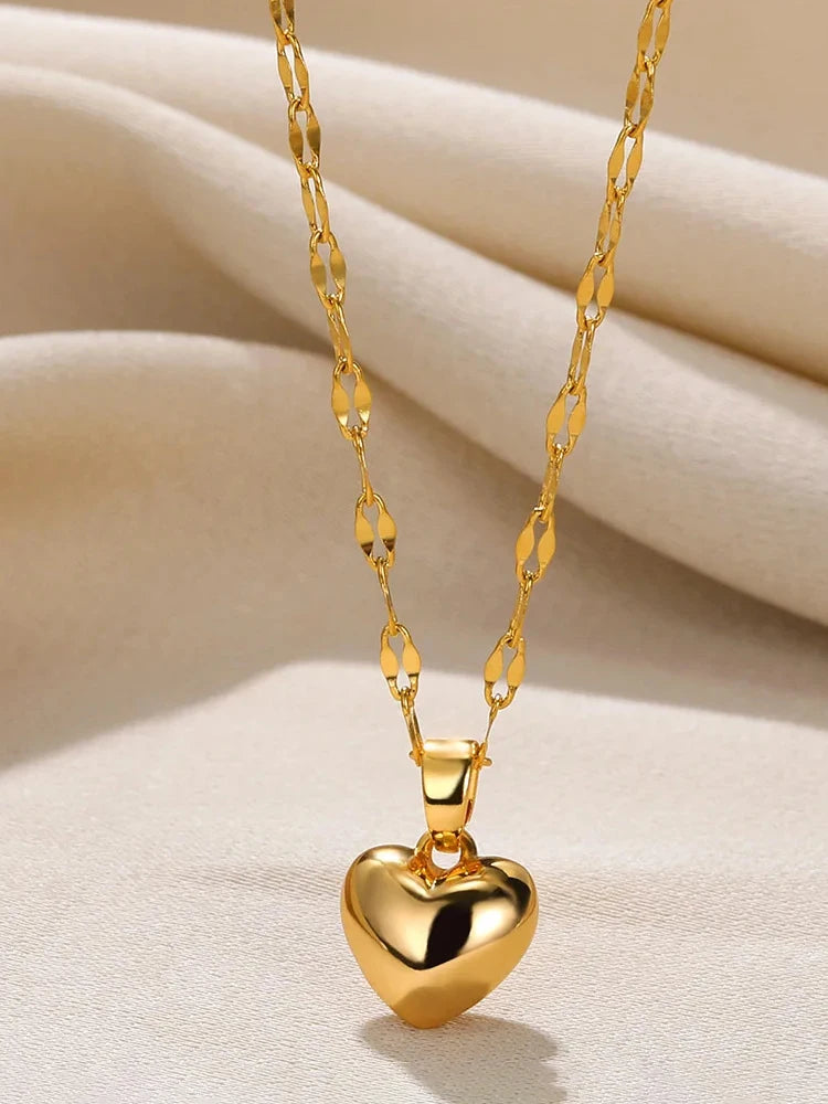 Gold-Tone Stainless Steel Heart Pendant Necklace