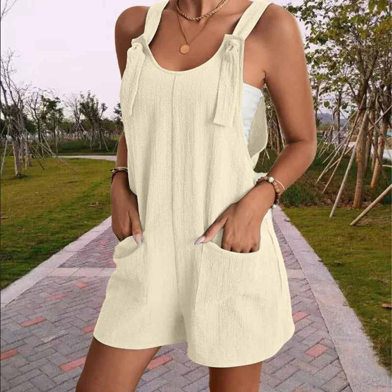 Women’s Casual Wide-Leg Romper with Pockets – Summer Sleeveless Jumpsuit