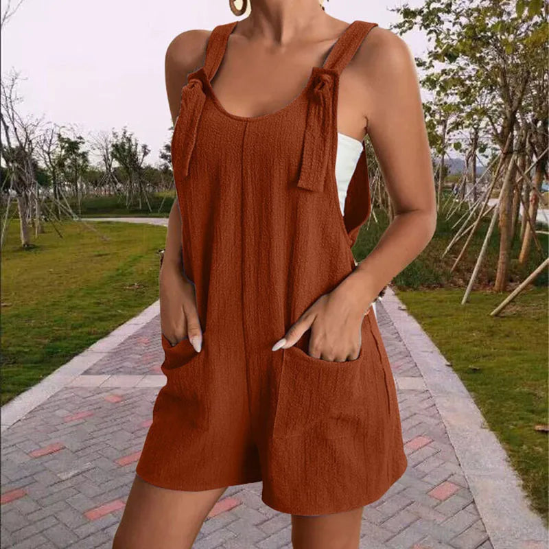 Women’s Casual Wide-Leg Romper with Pockets – Summer Sleeveless Jumpsuit