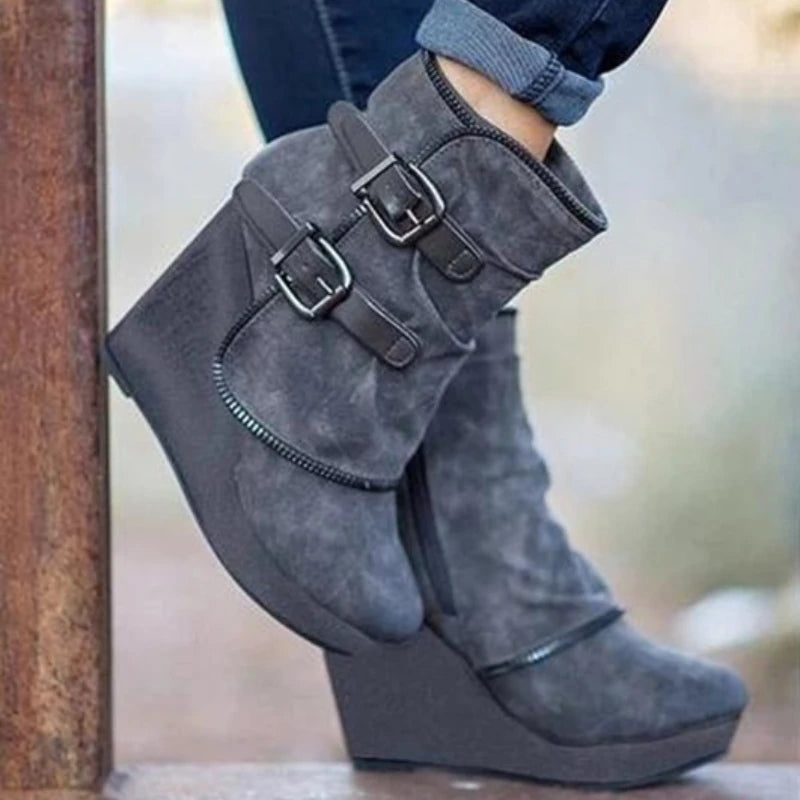 Suede-Style Buckle Ankle Boots