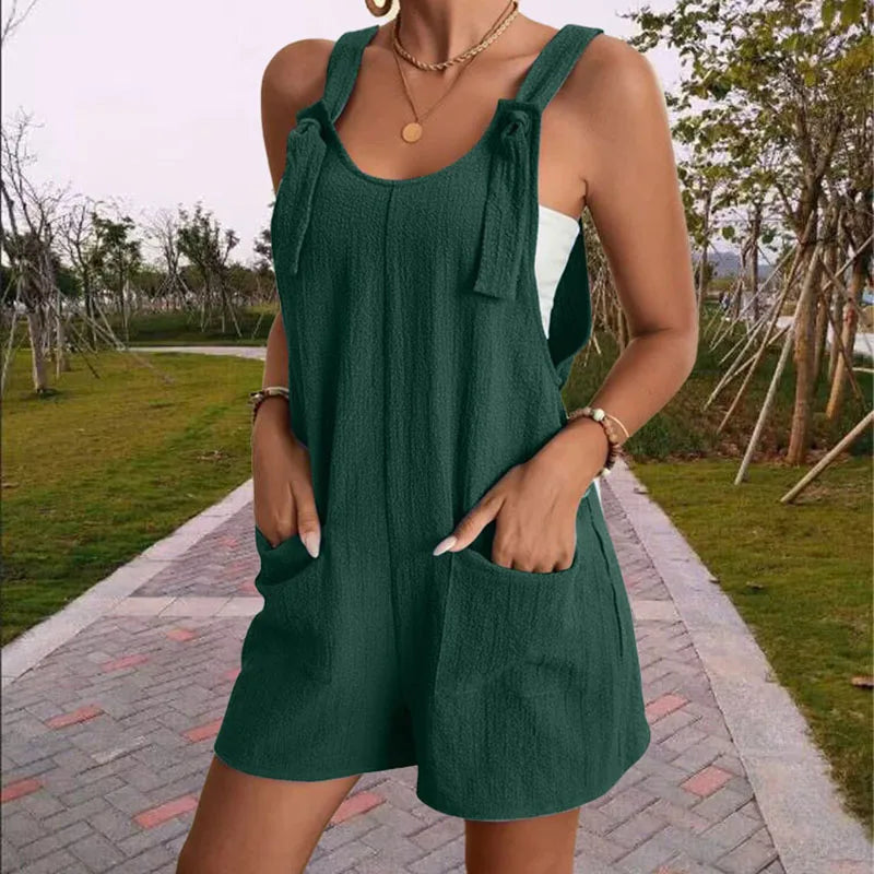Women’s Casual Wide-Leg Romper with Pockets – Summer Sleeveless Jumpsuit