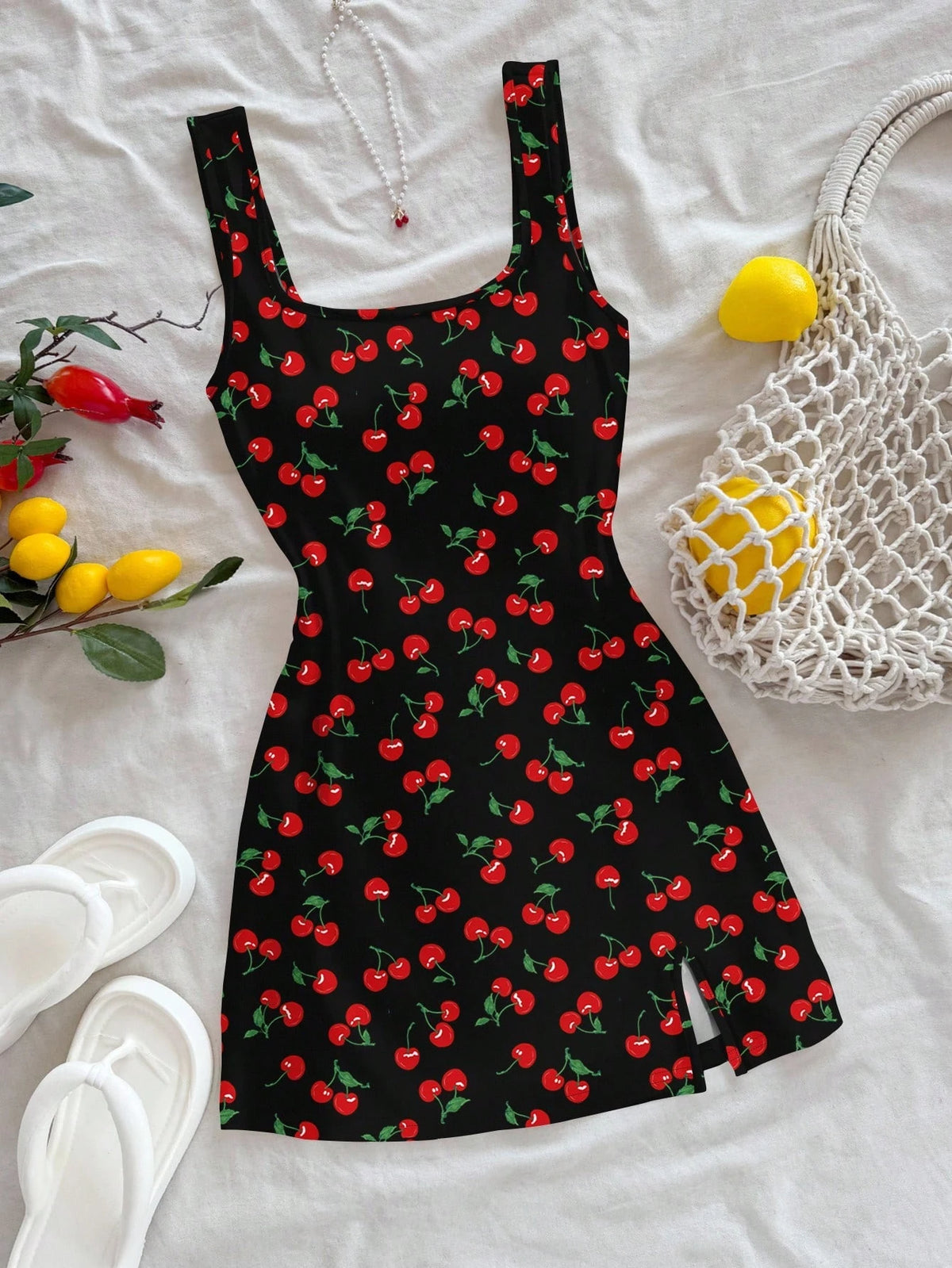 Cherry Print Mini Dress – Cute Summer Sleeveless Dress