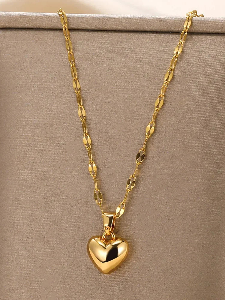 Gold-Tone Stainless Steel Heart Pendant Necklace