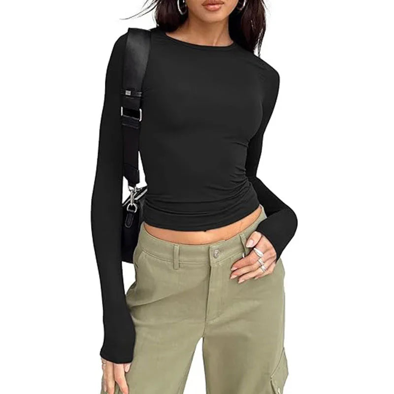 Long Sleeve Crew Neck Fitted Top