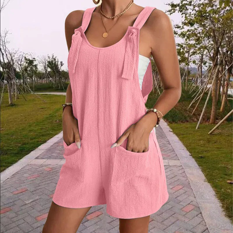 Women’s Casual Wide-Leg Romper with Pockets – Summer Sleeveless Jumpsuit