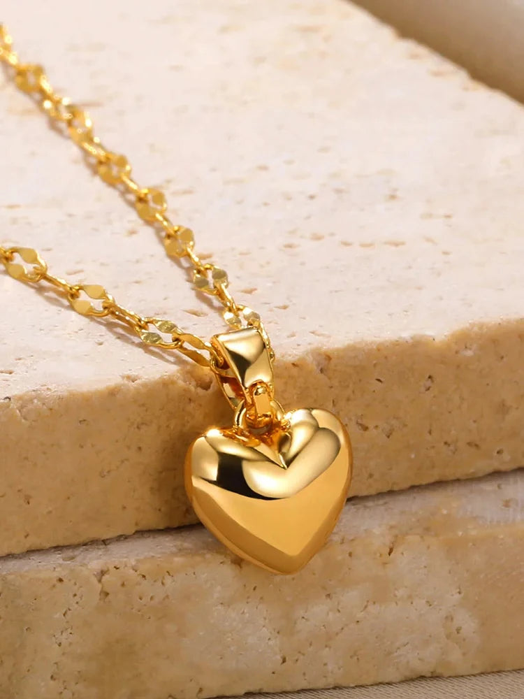 Gold-Tone Stainless Steel Heart Pendant Necklace