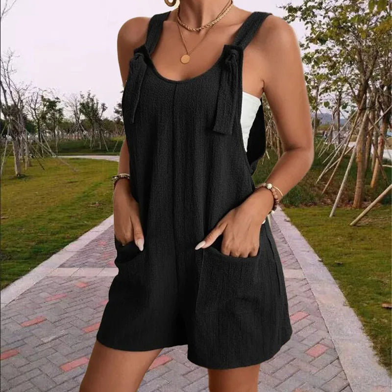 Women’s Casual Wide-Leg Romper with Pockets – Summer Sleeveless Jumpsuit