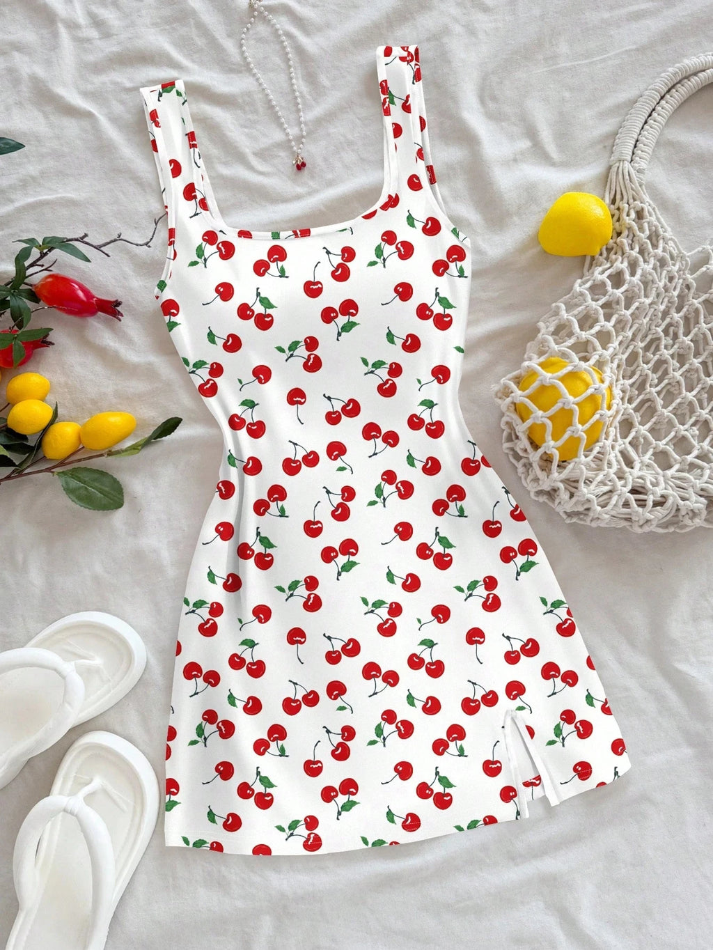 Cherry Print Mini Dress – Cute Summer Sleeveless Dress