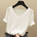 Ribbed V-Neck Short Sleeve Top