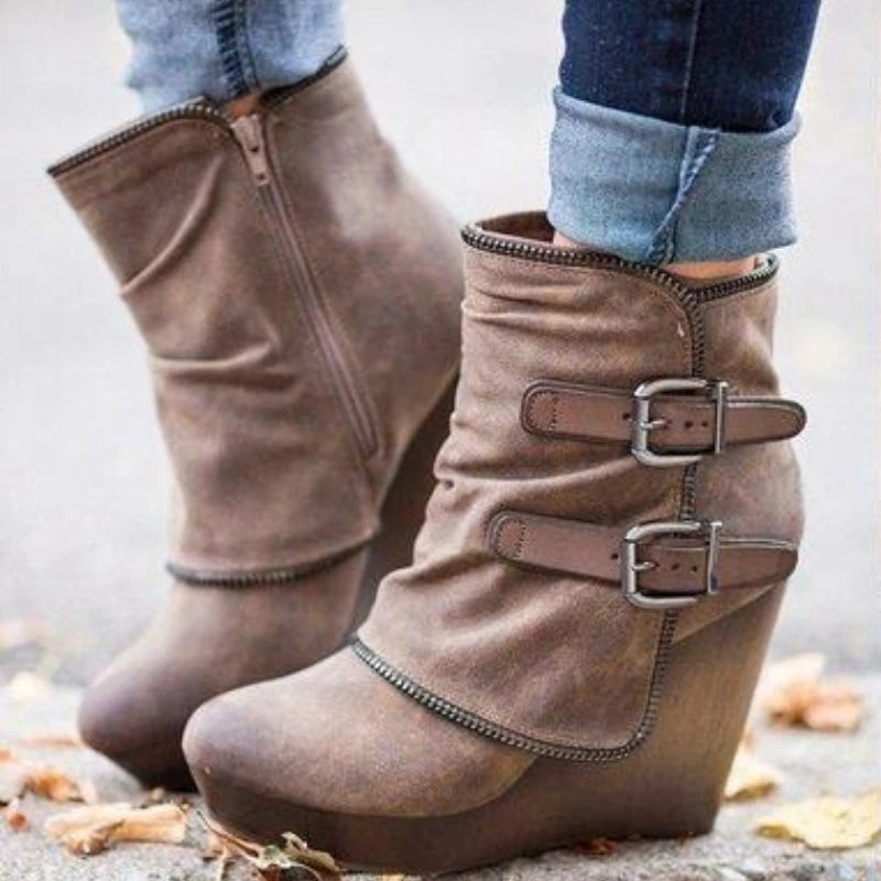 Suede-Style Buckle Ankle Boots