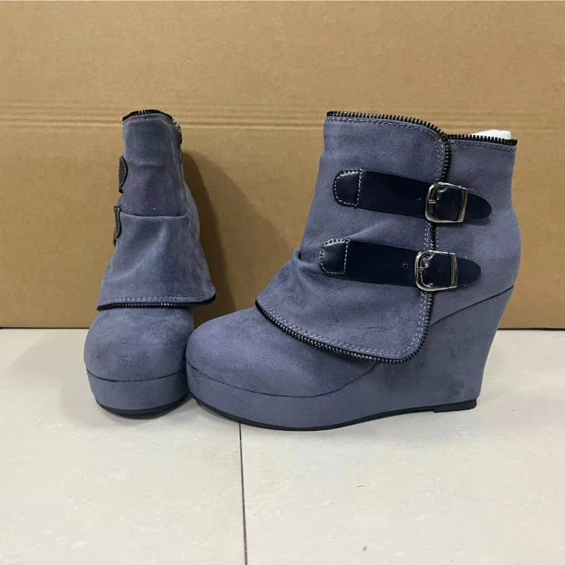 Suede-Style Buckle Ankle Boots