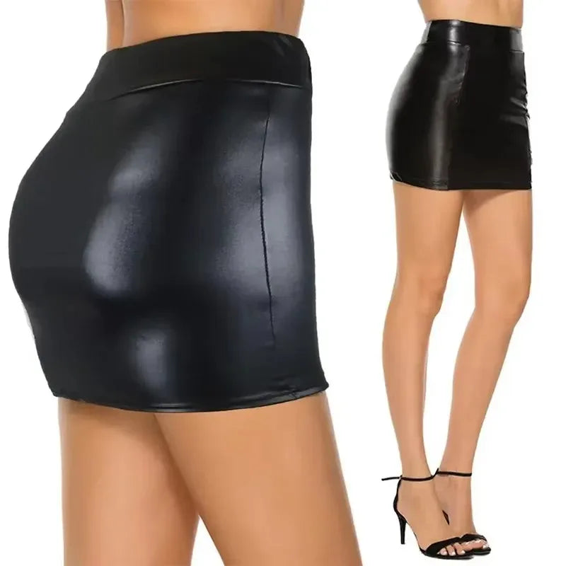 Ruched Faux Leather Mini Skirt